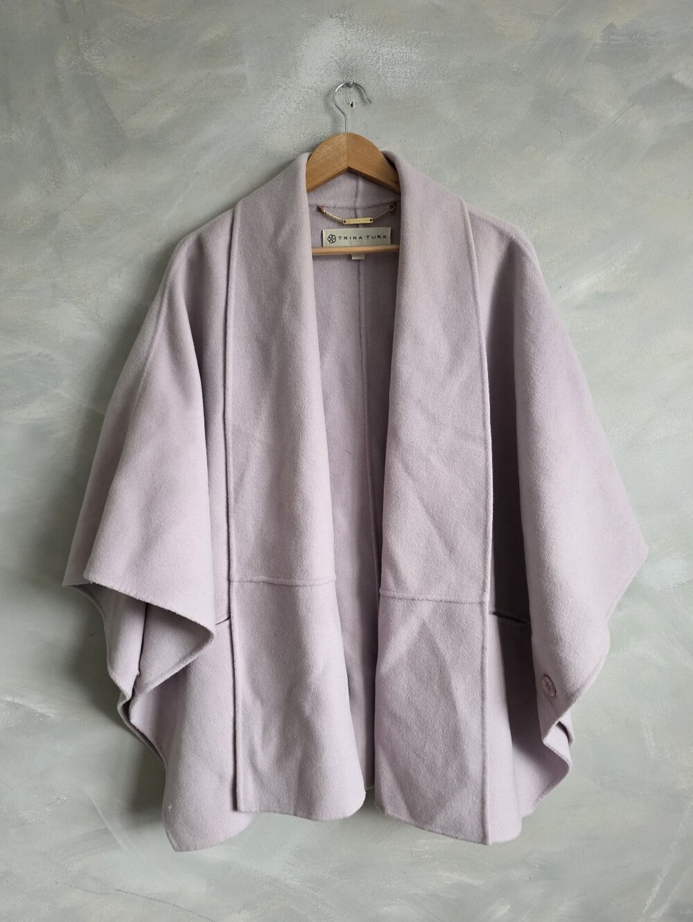 Trina Turk Lilac Wool Blend Open Front Cape Poncho Wrap Coat Size Petite (P)